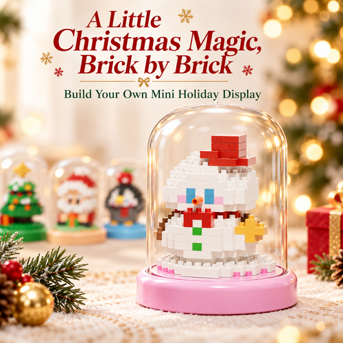 DIY Christmas Mini Building Block Kit with Display Dome – 8 Festive Designs