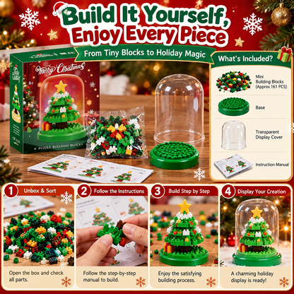 DIY Christmas Mini Building Block Kit with Display Dome – 8 Festive Designs