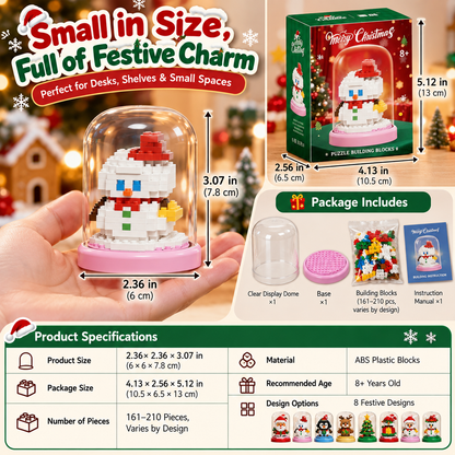 DIY Christmas Mini Building Block Kit with Display Dome – 8 Festive Designs