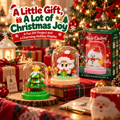 DIY Christmas Mini Building Block Kit with Display Dome – 8 Festive Designs