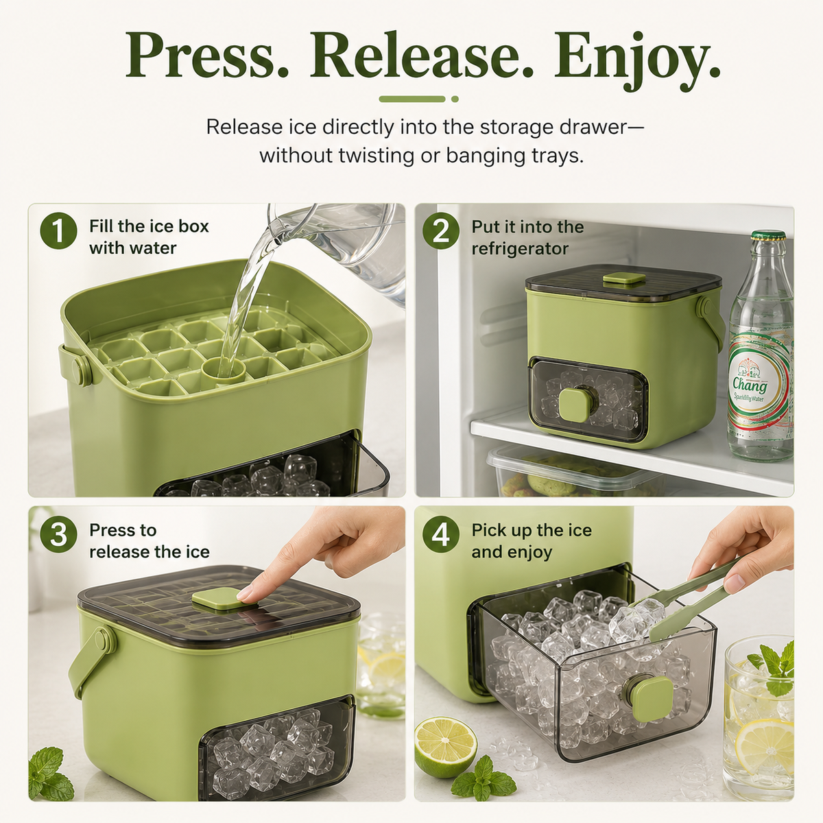 48-Cube One-Press Ice Tray & Storage System