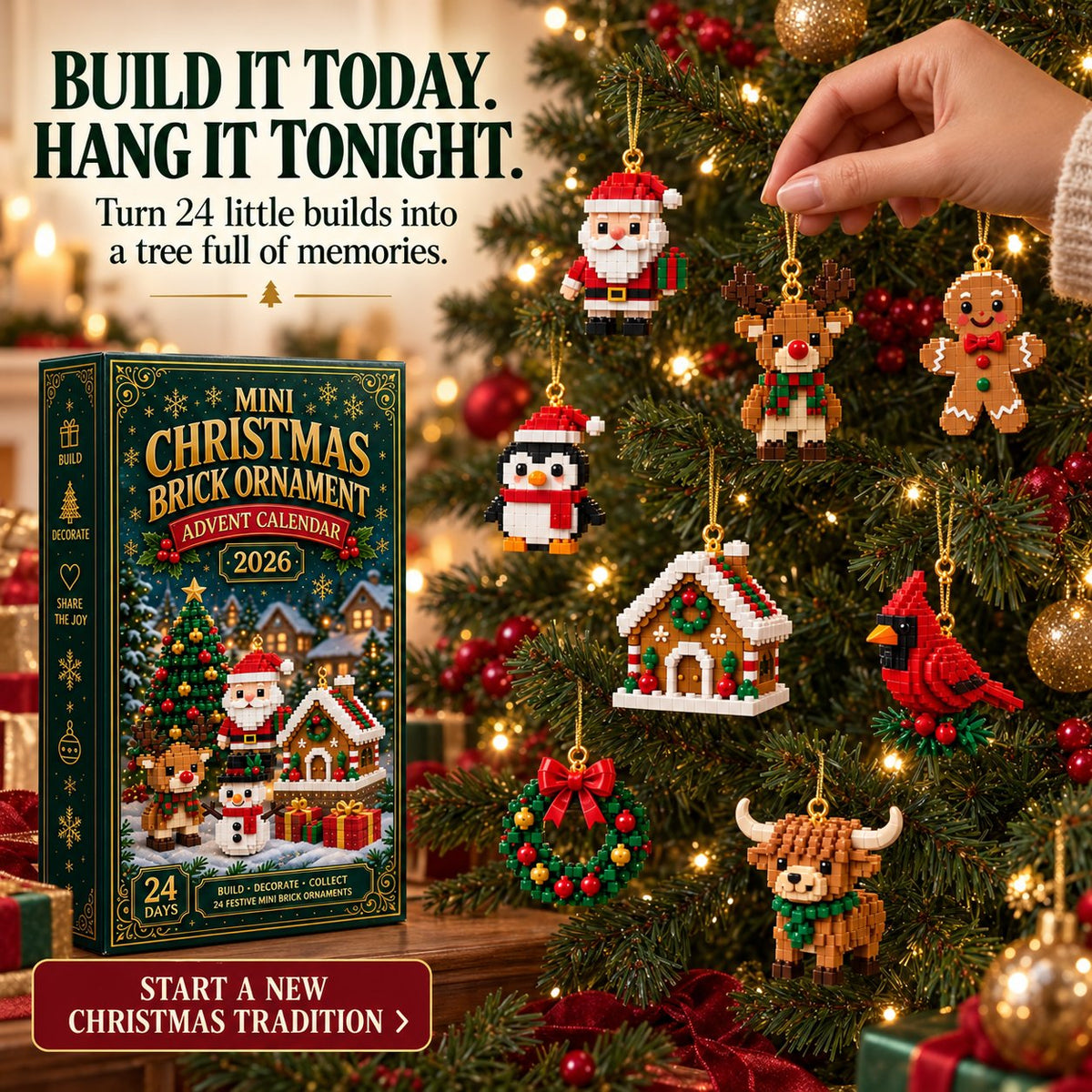 24-Day Mini Christmas Ornament Advent Calendar – Last Day to Save 49% | 24 Unique Festive Designs with Hanging Loops for Christmas Trees, Wreaths & Holiday Displays (📦Buy 2, Free Shipping)