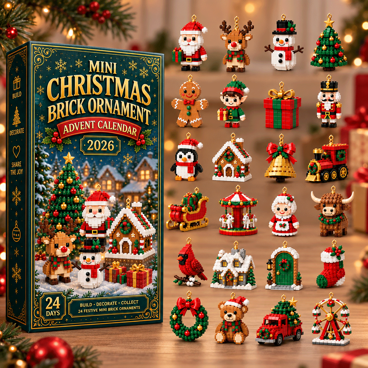 24-Day Mini Christmas Ornament Advent Calendar – Last Day to Save 49% | 24 Unique Festive Designs with Hanging Loops for Christmas Trees, Wreaths & Holiday Displays (📦Buy 2, Free Shipping)