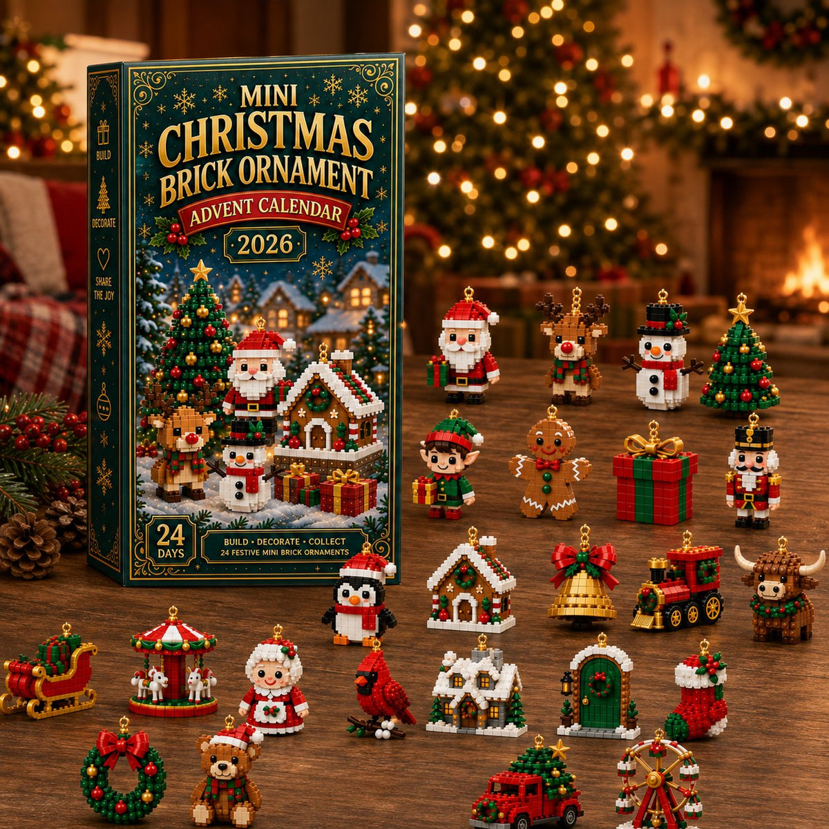 24-Day Mini Christmas Ornament Advent Calendar – Last Day to Save 49% | 24 Unique Festive Designs with Hanging Loops for Christmas Trees, Wreaths & Holiday Displays (📦Buy 2, Free Shipping)